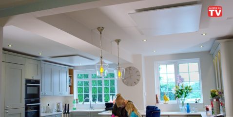 White infrared panels on a ceiling