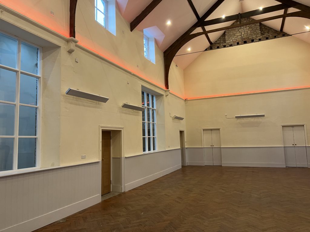 Henbury Village Hall heated by Herschel Zero light summit heaters
