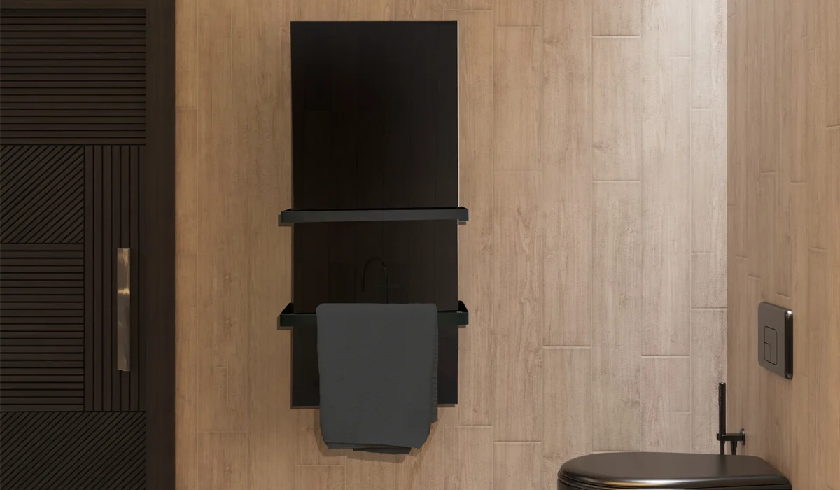 Black Towel Rail in modern bathroom