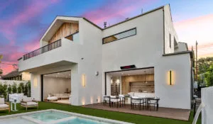 Herschel Rio glass electric patio heater in outdoor pool area