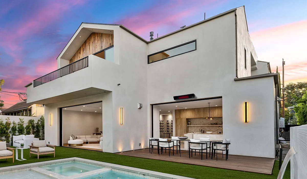 Herschel Rio glass electric patio heater in outdoor pool area