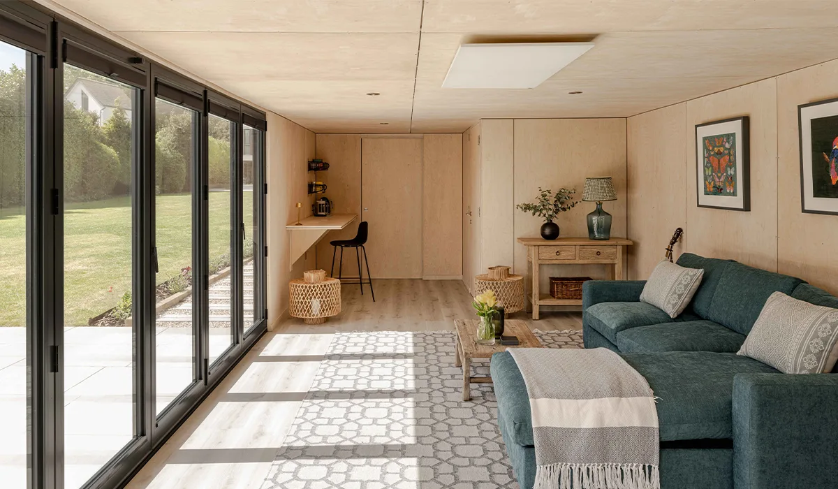 Infrared heating panel installed in pool house