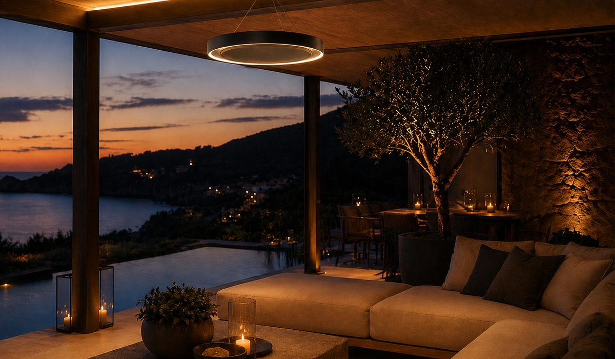 Ibiza heater installed in luxurious patio area